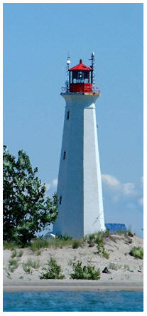 Photograph of lighthouse on Long Point, on the Gold Coast, South Coast of Ontario, Norfolk County on Lake Erie, includiing Port Dover, Turkey Point and Long Point Ontario